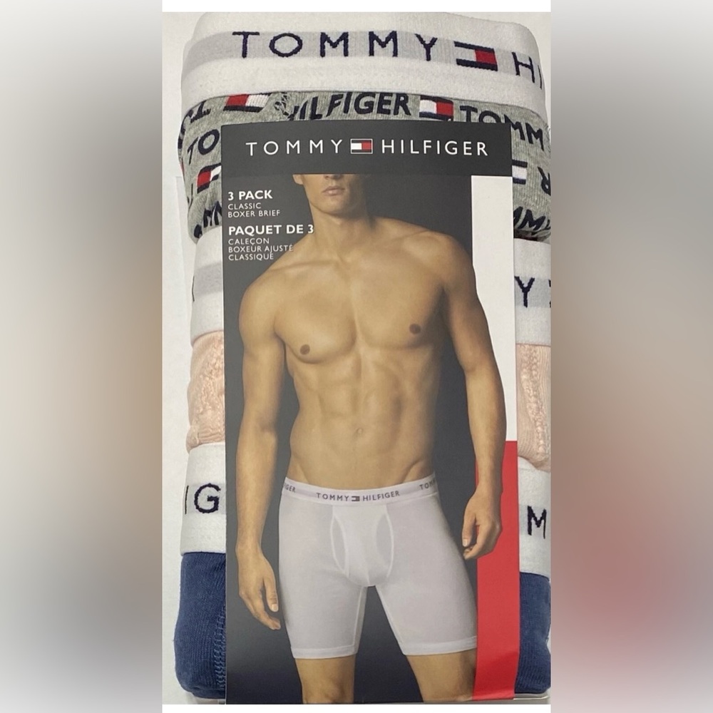 Tommy Hilfiger 3-Pack Boxer Briefs Medium (32-34) Gray/Peach/Navy